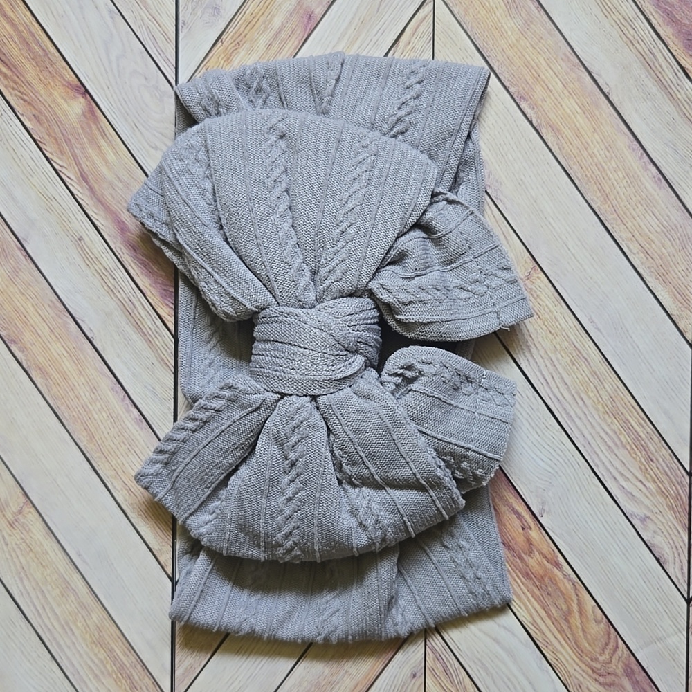 Baby Toddler Gray Cable Knit Bow Headband Stretchy Wide Kids Top Knot Hair Band